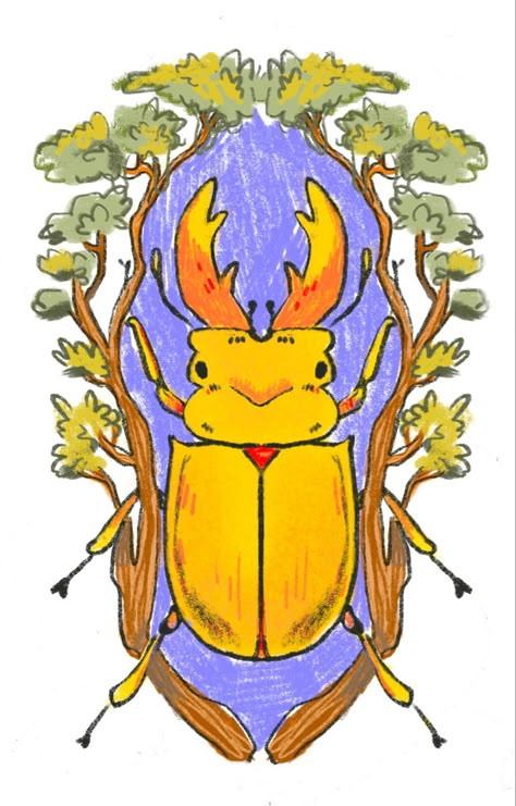 A stag beetel crest I made for stickersN Colorful Aesthetic Drawings, How To Draw A Stag, Art Reference Nature, Stag Beetle Art, Cute Bug Art, Cute Art Inspiration, Stag Beetle Drawing, Cute Bug Drawing, Bugs Illustration