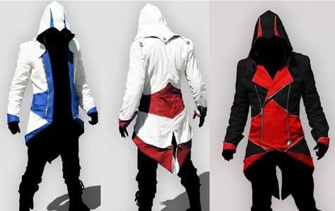 Assassin's Creed Jacket/Sweater in white && red. Assassins Creed Hoodie, Assassins Creed Cosplay, Halloween Jacket, Casual Cosplay, Hoodie Coat, Stylish Jackets, Jacket Pattern, Assassins Creed, Mens Swimwear