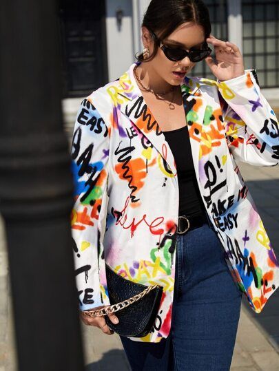 Painted Blazer, Graffiti Clothing, Painted Fashion, Plus Size Blazers, Painted Clothes Diy, Wardrobe Makeover, Painted Jacket, Plus Size Blazer, Painted Clothes