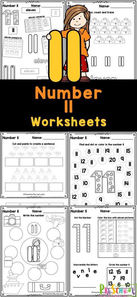 Number 11 Worksheet, 11 Worksheet, Number Recognition Worksheets, Printable Math Games, Counting Activities Preschool, Worksheet Preschool, Free Printable Numbers, Preschool Counting, Math Pages