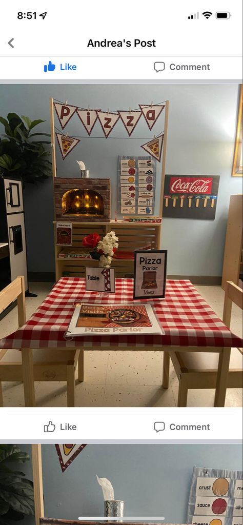 Pizza Parlour Role Play, Pizzaria Dramatic Play, Diy Play Restaurant, Classroom Dramatic Play Area, Pizza Parlor Dramatic Play, Pizza Shop Dramatic Play, Pizza Dramatic Play, Diy Dramatic Play, Pizza Role Play