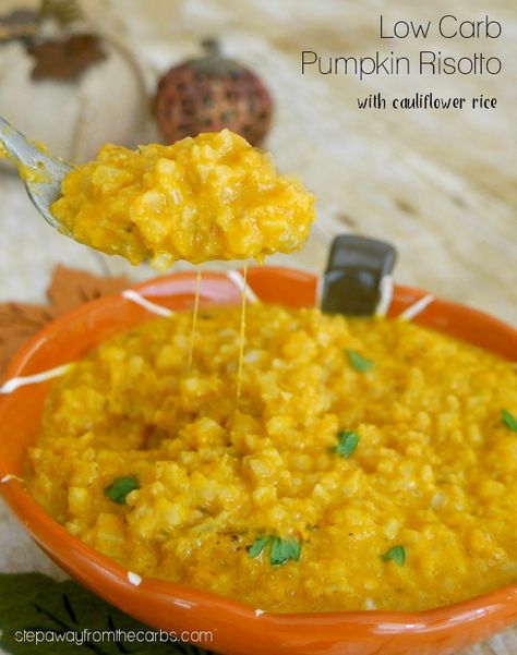 Low Carb Pumpkin Risotto with Cauliflower Rice - a delicious and warming comfort food recipe #lowcarb #lowcarbrisotto #pumpkinrisotto Pumpkin Cauliflower, Make Cauliflower Rice, Zero Carb Foods, Cauliflower Risotto, How To Make Cauliflower, Pumpkin Risotto, Keto Side, Gluten Free Recipe, Low Carb Sides