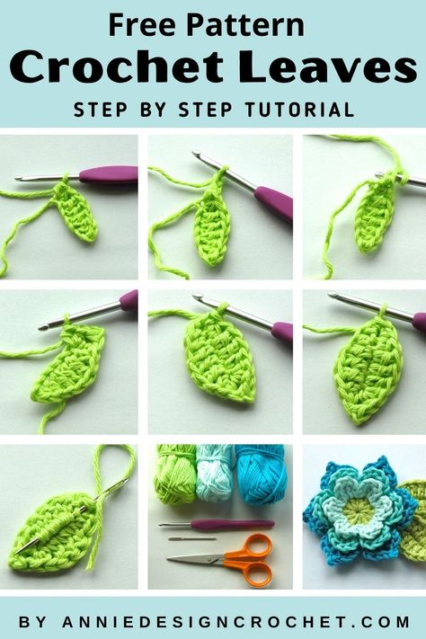 A Step by Step tutorial for making crochet leaves to add to a crochet flower. Free Pattern Friday Crochet Leaf, Crochet Tiny Leaf Free Pattern, Crochet A Leaf Pattern, Rose Leaf Crochet Pattern, How To Crochet Leaves Patterns, Crochet Tree Leaves, Simple Crochet Leaf Pattern, Crochet Plant Leaves Free Pattern, Easy Crochet Leaf Pattern Free