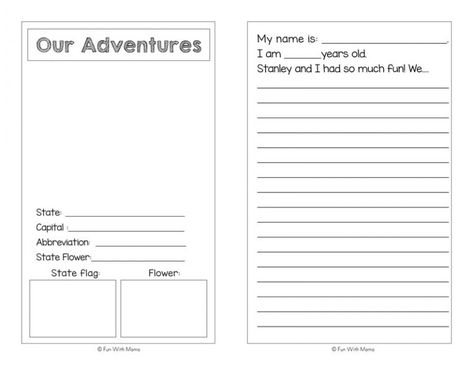 Flat Stanley Printable activities, ideas, adventure journal, state map, letters and more. Includes Flat Stella too! Flat Stanley Template, Flat Stanley Project, Trip Journal, Flat Stanley, Adventure Journal, Diary Template, Diary Free, Mental Health Center, Activities Ideas