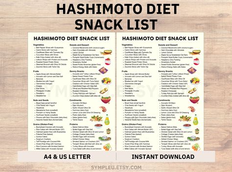 Hashimoto's Diet Snack Ideas List for Hashimoto's Diet Food List and Thyroid Diet Meal Plan Looking for a comprehensive guide to help you or a loved one manage thyroid health? Look no further! With more than 70 ideas our Hashimoto's Diet Snack Ideas List is designed to provide you with a valuable resource for making informed dietary choices. Whether you're managing Hashimoto's disease, thyroiditis, or looking to support overall thyroid diet meal plan, our Hashimoto's snack list has you covered. Hashimotos Meal Plans, Hypothyroid Diet Meal Plan, Hashimotos Disease Recipes, Hashimotos Disease Symptoms, Hashimotos Diet, Thyroid Diet Recipes, Hashimotos Disease Diet, Thyroid Diet Plan, Snack List