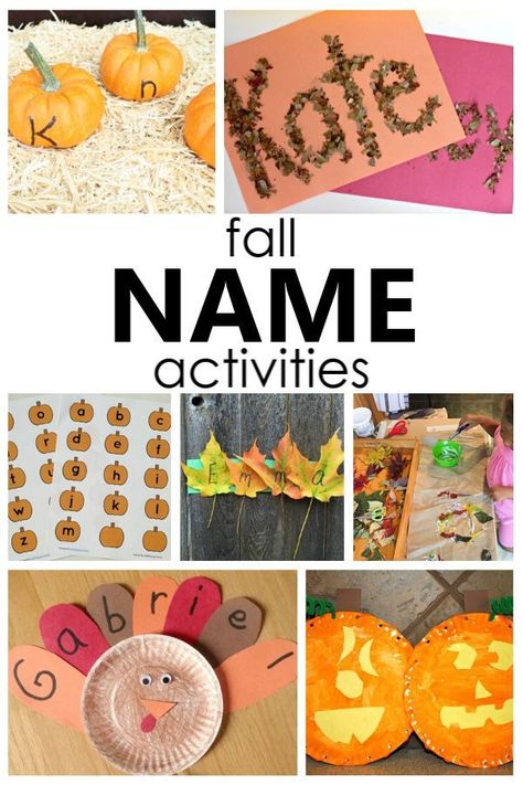 Start teaching the alphabet and help kids learn to recognize and spell their own name with these fun fall name activities for preschool and kindergarten. Fall Name Activities, Name Activities For Preschool, Preschool Fall Activities, November Crafts Preschool, Fall Prek, Grandchildren Activities, Tk Ideas, September Ideas, Preschool Names