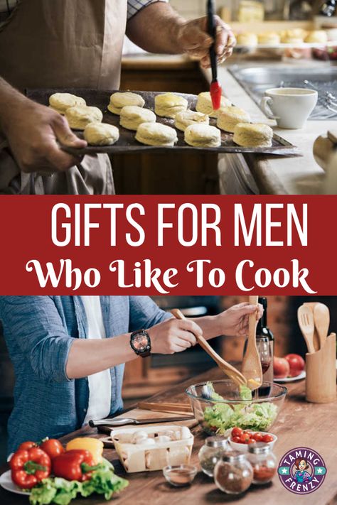 Is there anything better than a mna who likes to cook? Let's give him gifts he'll enjoy using so that he spends time in the kitchen..and we don't have to! #giftspiration #giftideas #tamingfrenzy https://tamingfrenzy.com/7-gifts-chef-dad/ Gifts For Cooking Lovers Kitchen Gadgets, Gift Ideas For Chefs Boyfriend, Chef Christmas Gifts, Gifts For Home Chef, Gifts For A Cooking Man, Culinary Gifts Ideas, Gifts For A Chef Guys, Gift For Cooking Lovers, Gifts For Cooks Men