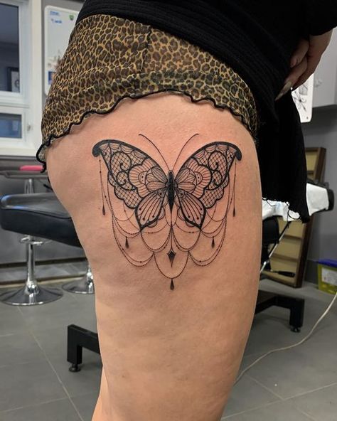 ・GEOSKA TATTOOS・ on Instagram: "Matching tattoos on two lovely ladies @chelseamac18 @kristamiddlebrook Thank you so much! ... #tattoo #butterflytattoo #lacetattoo #butterflylace #butterflylacetattoo #matchingtattoo #bestfriendtattoo #lineworktattoo #girlswithtattoos #instatattoo #afterinked #solidink #silverbackink #spektraflux" Lace Butterfly Tattoo, So Much Tattoo, Lace Thigh Tattoos, Butterfly Legs, Mama Tattoo, Lace Butterfly, Butterfly Lace, Lace Tattoo, Butterfly Tattoo Designs