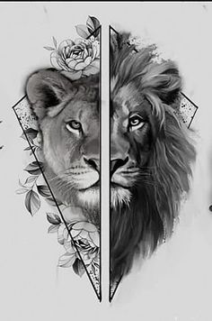 Couples Lion Tattoo, Lion And Lioness Tattoo, Lioness Tattoo Design, 50 Tattoo, Stunning Tattoos, Lioness Tattoo, French Tattoo, Dove Tattoo, Mommy Tattoos