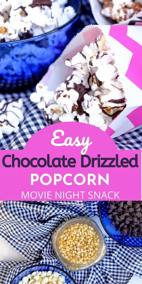 Chocolate Drizzled Popcorn How To Make, Chocolate Chip Popcorn, Drizzle Popcorn Recipe, Popcorn Drizzled With Chocolate, Drizzled Popcorn Recipe, Popcorn Chocolate Drizzle Recipes, Popcorn With Chocolate Drizzle, Chocolate Drizzle Popcorn, Drizzle Popcorn