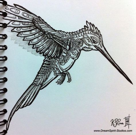 Mechanical Hummingbird, Hummingbird Tattoo Black, Mechanical Flower, Hummingbird Sketch, Black Tattoo Ideas, Viking Tattoo Symbol, Steampunk Tattoo, Hummingbird Moth, Dark Elves