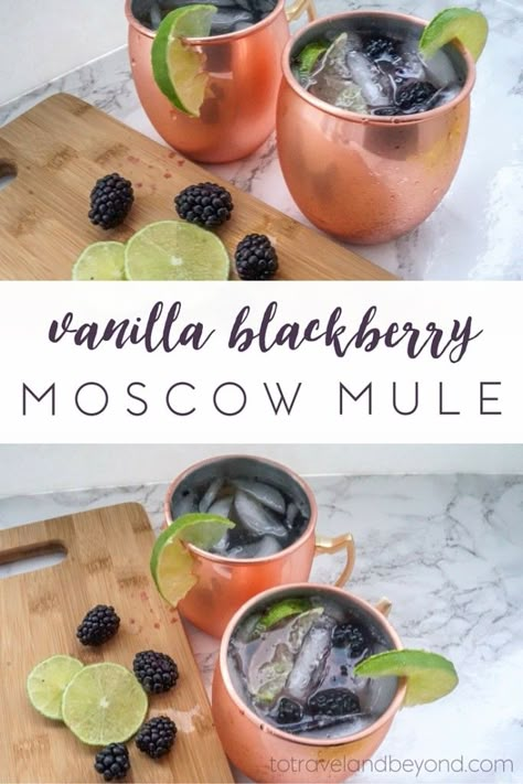 Moscow Mule Bar Display, Flavored Moscow Mule Recipe, Blackberry Mule Cocktail, Fall Mule Cocktail, Huckleberry Mule, Mule Drink Recipes, Blackberry Mule, Blackberry Moscow Mule, Vanilla Cocktail