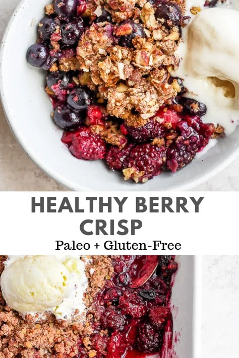 Healthy Berry Crisp, Vegan Vanilla Ice Cream, Berry Crisp Recipe, Vegan Key Lime Pie, Berry Crisp, Strawberries Blueberries, Fruity Desserts, Paleo Vegan, Crisp Recipe