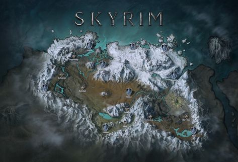 Skyrim Map, World Map Design, Elder Scrolls Skyrim, Me Me, Elder Scrolls, Old Paper, Skyrim, Happy Anniversary, Great Wave