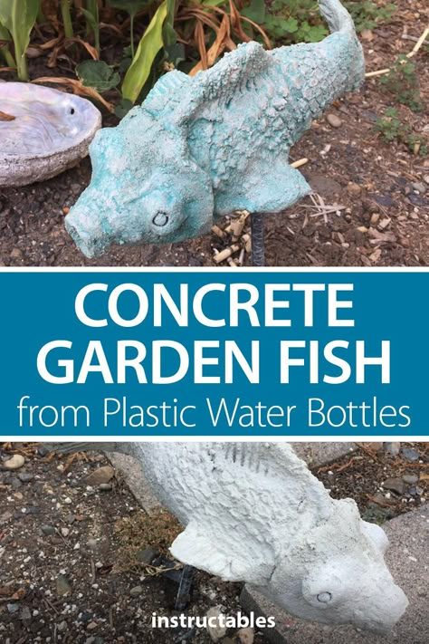 Garden Fish Sculpture, Concrete Animals Diy, Fish Garden Art, Diy Concrete Garden Statues, Diy Concrete Sculpture Garden Art, Diy Outdoor Sculpture, Concrete Garden Art, Diy Garden Statue, Cement Garden Projects