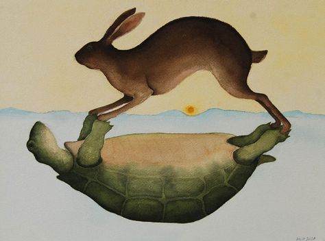 Tortoise Tattoo, Hare Illustration, Hare Art, Beautiful Buns, Rabbit Tattoos, Animal Illustration Art, Turtle Art, Rabbit Art, Love Illustration