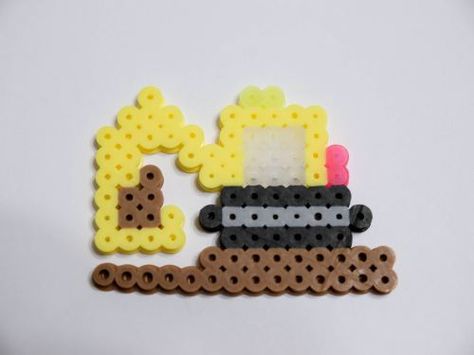 perler bead construction digger Melty Bead Designs, Melt Beads, Melt Beads Patterns, Hamma Beads Ideas, Easy Perler Bead Patterns, Fusion Beads, Hama Beads Design, Seed Bead Pattern, Diy Perler Bead Crafts