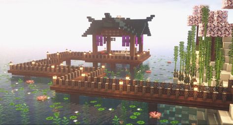 Minecraft Dock, Lotus Pier, Minecraft Temple, Minecraft Japanese House, Minecraft Japanese, Minecraft House Plans, Minecraft House Tutorials, Cool Minecraft Creations, Cute Minecraft Houses