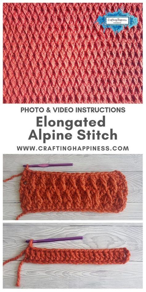 How To Crochet The Elongated Alpine Stitch For Chunky Blankets Photo & Video Tutorial by Crafting Happiness  Easy step by step photo & video tutorial to learn how to crochet the elongated alpine stitch for afghans, baby blankets, shawls, scarf, sweaters, hats etc.  #crochetstitch #howtocrochet #stitchesforbeginners #easycrochetstitches #stitchesforblankets #alpinestitch #alpinstitch #atexturedstitches #crochetblankets #alpineblanket #alpinehat #crochet #diferentcrochetstitches #beginercrochet Beautiful Crochet Stitches, Alpine Stitch Crochet, Alpine Stitch, Chunky Blankets, Modern Baby Blanket, Easy Crochet Stitches, Chunky Blanket, Learn How To Crochet, Crochet Lovers