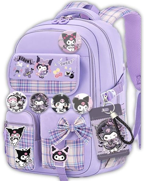 Amazon.com | Vivixilan Kawaii Backpack with 18Pcs Accessories Anime Cartoon Anti-Theft Travel Aesthetic New Semester Gifts Bag with Cute Pins | Casual Daypacks Kuromi Birthday, Pink Dorm Rooms, Anime Backpack, Accessories Anime, New Semester, Pink Dorm, Anime Bag, Stylish School Bags, Kawaii Backpack