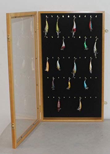 Fishing Lures Baits Display Case Wall Cabinet Shadow Box, with Door (Oak Finish Frame) Lure Display, Old Fishing Lures, Cottage Interior, Vintage Fishing, Fishing Lure, Wall Cabinet, Fishing Tackle, Oak Finish, Your Man