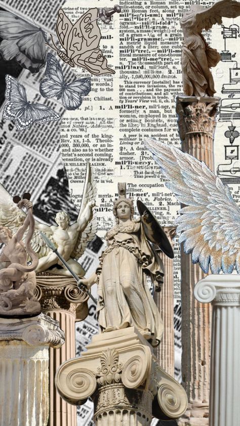 Greek Backgrounds Aesthetic, Ancient Greek Wallpaper, Ancient Greece Wallpaper, Art History Collage, Ancient Greek Background, Greek Mythology Scrapbook, Greek Collage, Greece Collage Wallpaper, Ancient Greek Aesthetic