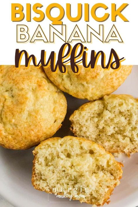 Learn how easy it is to make soft, tender banana muffins with Bisquick baking mix! It's a simple recipe you can whip up at the last minute for a sweet breakfast or snack option. Muffins With Bisquick, Quick Banana Muffins, Bisquick Banana Muffins, Bisquick Muffins, Bisquick Banana Bread, Impossible Pies, Banana Bread Muffin Recipe, Gluten Free Bisquick, Banana Muffins Recipe