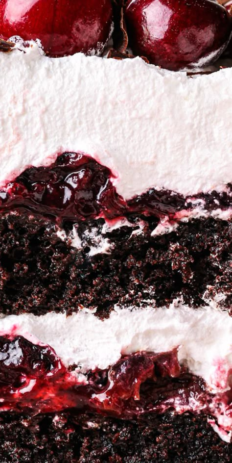 Swiss Black Forest Cake Recipe, Black Forest Cake Mix Recipe, Black Forest Cake Without Alcohol, Cherry Filling For Black Forest Cake, Black Forest Parfait, Authentic German Black Forest Cake Recipe, Easy And Delicious Cake Recipes, Black Forest Loaf Cake, Black Forest Cake Cherry Filling