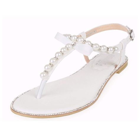 Top 10 Best Wedding Sandals in 2018 | Heavy.com White Sandals Flat, Dress Sandals Flat, Wedding Pearls, Flat Sandals Wedding, Wedding Shoes Sandals, Beach Wedding Shoes, Gladiator Shoes, Pearl Sandals, Flat Gladiator Sandals