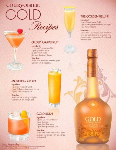 Courvoisier Gold! Party Drinks Alcohol, Peach Puree, Mixed Drinks Recipes, Food T, Mardi Gras Party, Grapefruit Juice, Drink Up, Dessert Drinks, Craft Cocktails