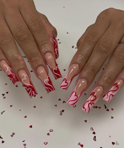 Nail inspo page 💜 on Instagram: "❤️❤️🩷🩷 By; @setsbyvia - ( Follow @jawnnails if viewing )" V Day Nails, Vday Nails, Nail Goals, Girly Acrylic, Nails Coffin Short, Colored Acrylic Nails, Nail Designs Valentines, Girly Acrylic Nails, Valentine Nails