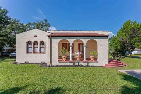 1916 Mediterranean Revival For Sale in Milton, Florida - OldHouses.com Grand Fireplace, Milton Florida, Classical Home, Original Hardwood Floors, Mediterranean Revival, Revival Architecture, Florida Homes, Spanish Style Home, Arched Doors