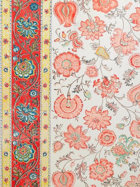 Grandberg Brothers original painting 1973 Block Print Border Design, Banarasi Border Design, Kashmiri Design, Bedsheets Ideas, Mughal Borders Pattern, Mughal Flower Border, Mughal Motifs Border, Ajrakh Prints Border, Indian Block Print Fabric