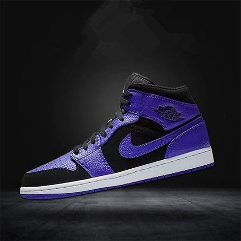 Air Jordan 1 Mid Purple, Jordan 1 Mid Purple, Air Jordan 1 Mid, Air Force Sneakers, Jordan 1 Mid, Air Jordan 1, Nike Air Force Sneaker, Purple Black, Sneaker Head