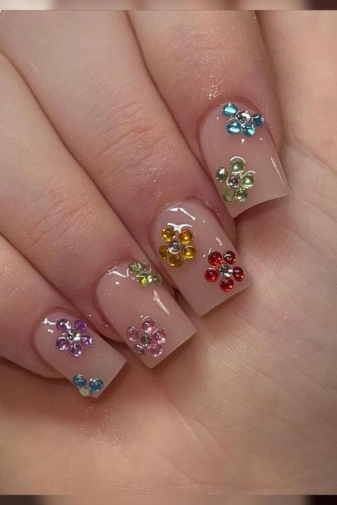 Nail Design Glitter, Girly Acrylic Nails, Classy Acrylic Nails, Short Square Acrylic Nails, Bling Acrylic Nails, Gem Nails, Short Acrylic Nails Designs, Square Acrylic Nails, Fire Nails