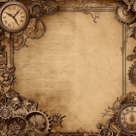 Steampunk Border Design, Steam Punk Background, Rentry Recourses, Punk Background, Steampunk Background, Ancient Paper, Steampunk Images, Scrapbook Printables Free, Steampunk Mixed Media