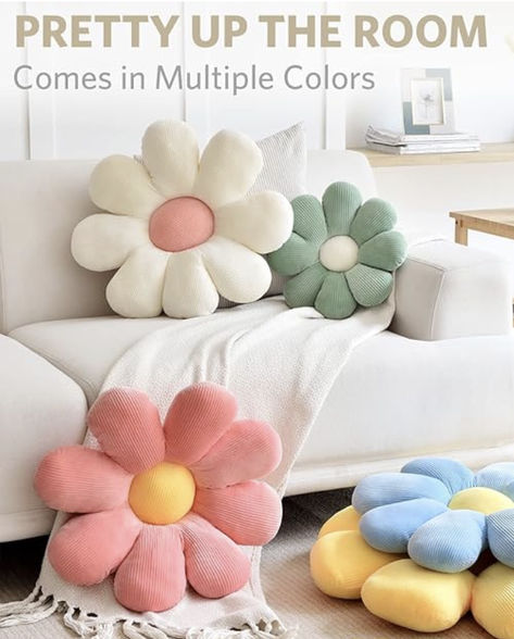 Sioloc Flower Shaped Throw Pillow Butt Cushion, Floor Pillow,Seating Cushion,Cute Room Decor & Plush Pillow for Bedroom Sofa Chair(White,15.7'') --- #pillow #decor #collegedecor #pillowdecor #decorativepillow #flower #flowers #cute #roomdecor #dormdecor #apartment #apartmentdecor #roomdecoration #collegedorm #flowerpillow #ad Pillows Preppy, Plant Pillows, Bedroom Sofa Chair, Preppy Aesthetic Room, Daisy Pillows, Sunflower Pillow, Comfortable Pillows, Flower Throw Pillows, Pillows Flowers