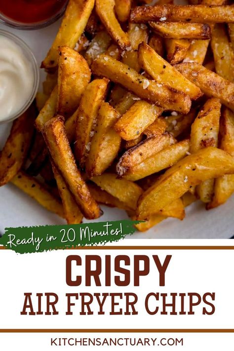 Air Fryer Potato Chips Easy, Air Fryer Chips Recipes, Air Fried Chips, Airfryer Chips Potatoes, Air Fry Potato Chips, Air Fry Chips, Home Made Chips Air Fryer, Air Fryer Chips Potatoes, Potato Chips In Air Fryer