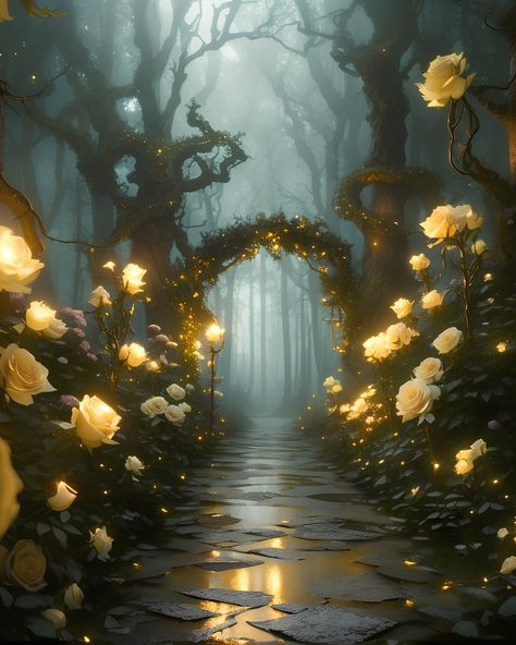 Enchanted Forest Entrance, Fairy Entrance, Robot Heart, Magical Village, Forest Magical, Yellow Fairy, Forest Vibes, Enchanted Forest Party, Future Poster