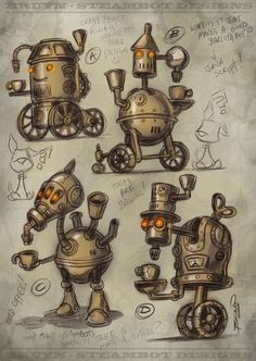 Steampunk Drawing, Steampunk Robots, Steampunk Character, Steampunk Illustration, Steampunk Robot, Steampunk Characters, Steampunk Gadgets, Steampunk Artwork, Arte Robot