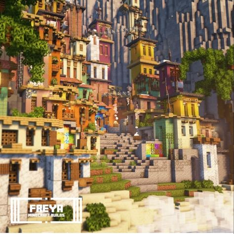 Minecraft Spanish Town, Minecraft Venice Town, Minecraft Colorful Village, Italian Minecraft Builds, Minecraft Italy Village, Minecraft Mediterranean Village, Italian Village Minecraft, Mesa Biome House Minecraft, Minecraft Marketplace Ideas