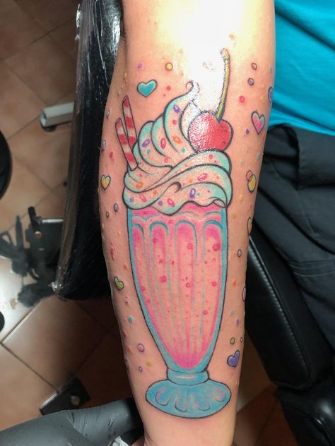 Bubble Gum Tattoo, Milkshake Tattoo, Popsicle Tattoo, Cupcake Tattoo, Cupcake Tattoos, Tooth Tattoo, Cute Tats, Demon Tattoo, Tattoos For Black Skin