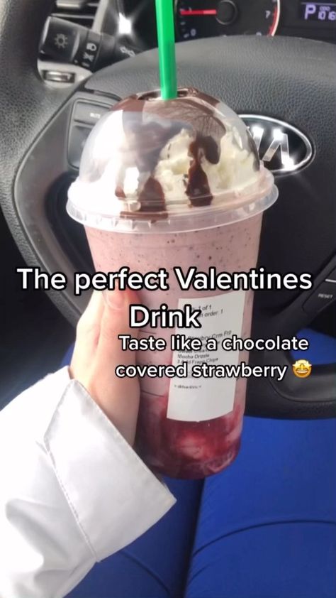 Starbucks Drinks Chocolate, Starbucks Valentines Drinks, Strawberry Frappuccino, Drinks Chocolate, Valentine Drinks, Starbucks Valentines, Covered Strawberry, Chocolate Covered Strawberry, Starbucks Drink