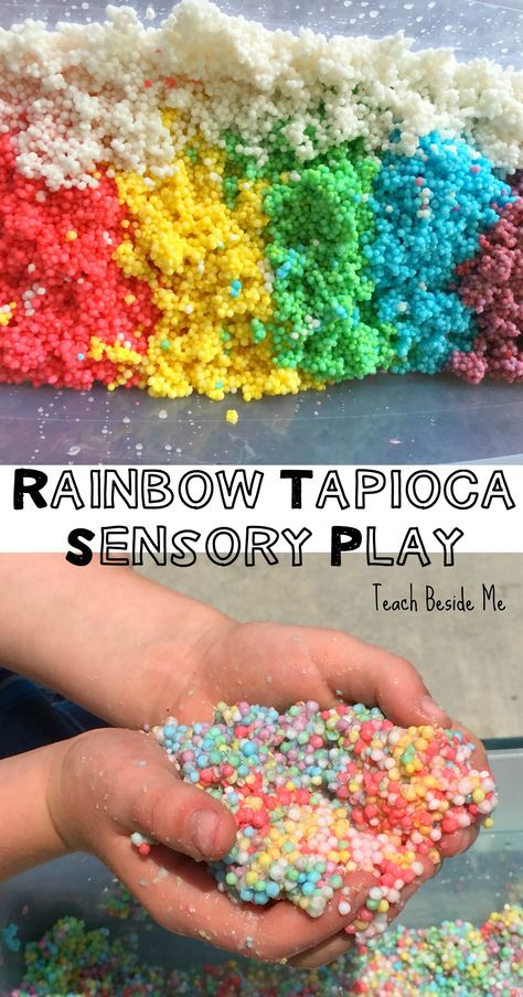 Sensory bin using tapioca pearls!  SO fun for toddlers and preschoolers.  (Also safe/edible!) Sensory Play For Toddlers, Edible Sensory Play, Sensory Materials, Tapioca Pearl, Sensory Play Toddlers, Baby Sensory Play, Sensory Crafts, Sensory Activities Toddlers, Sensory Art