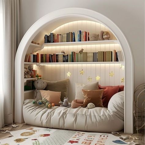 Cozy Corner Creations: Inspiring Reading Nook Ideas Arched Reading Nook, Closet Reading Nook Kids, Reading Alcove, Closet Reading Nook, Black And Grey Bathroom, Black Bathroom Floor, Kids Nook, Reading Corner Kids, Bathroom Decor Black