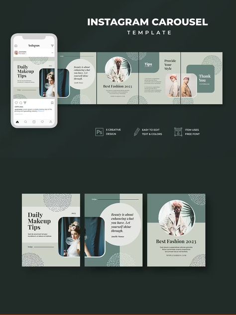 Instagram Carousel Design - 5 Slide Sizes of Instagram Template 1080 x1080 px Creative Carousel Design, Network Aesthetic, Carrousel Instagram, Instagram Carousel Design, Instagram Carousel Template, Carousel Template, Posts For Instagram, Carousel Design, Electronic Wedding Invitations