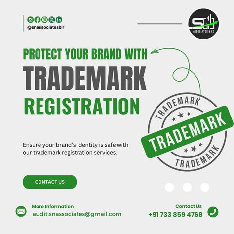 Protect Your Brand and secure Your Future with Trademark Registration! Your brand’s identity is one of its most valuable assets—don’t leave it unprotected. At SN Associates & Co., we offer comprehensive trademark registration services to safeguard your brand from unauthorized use and ensure its uniqueness in the marketplace. Our expert team will guide you through the entire process, making it easy and hassle-free. Secure your brand’s future today with our trusted trademark registration serv... Note Banners, Trademark Registration, Brand Identity, Banners, Smoothie, Design Ideas, Quick Saves, Design