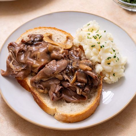 Hot Roast Beef Sandwich Roasted Beef Sandwich Recipes, Hot Roast Beef Sandwich With Gravy, Hot Roast Beef Sandwich Recipes, Open Faced Roast Beef Sandwich, Hot Beef Sandwich, Hot Roast Beef Sandwich, Roast Beef Gravy, Hot Roast Beef Sandwiches, Mashed Potatoes Gravy