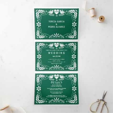 Best Wedding Invitations | Zazzle Papel Picado Wedding, Mexican Wedding Invitations, Mexican Inspired Wedding, Wedding Fiesta, Love Birds Wedding, Emerald Green Weddings, Black And White Wedding Invitations, White Wedding Invitations, Green Wedding Invitations