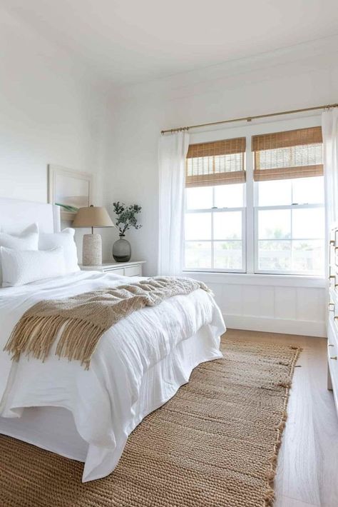 40 White Bedroom Ideas for an Elegant, Calm Space White Coastal Bedroom Furniture, Light And Airy Master Bedrooms Decor, White Natural Bedroom Ideas, Clean Guest Bedroom Ideas, White Bedroom With Wood Furniture, White Rustic Bedroom Ideas, Soft Light Bedroom, White Bedroom Bedding Ideas, Coastal Bedroom White Furniture